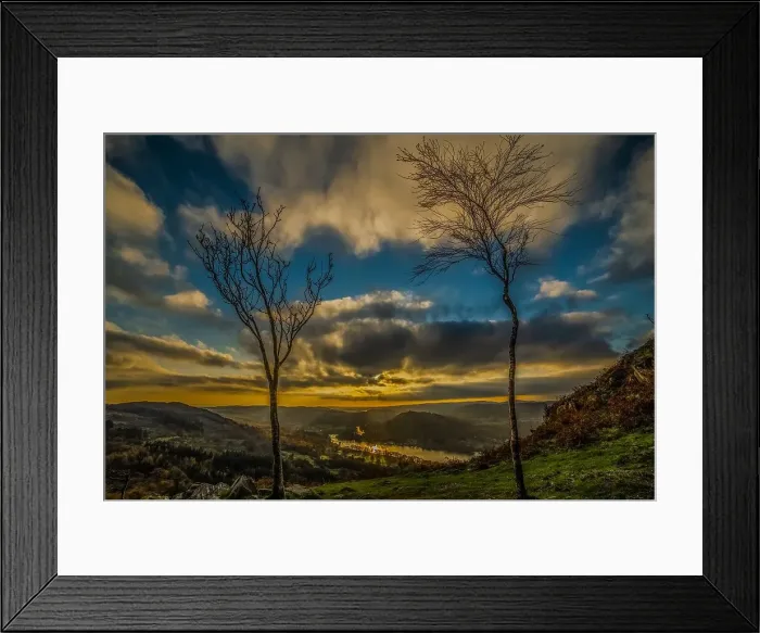 Framed Print : Sunset view from Gummers How in the Lake District, UNESCO World Heritage Site, across Windermere towards the distant Cumbrian Coast and Furness Peninsula, Cumbria, England, United Kingdom, Europe Framed Print : Sunset view from Gummers How in the Lake District, UNESCO World Heritage Site, across Windermere towards the distant Cumbrian Coast and Furness Peninsula, Cumbria, England, United Kingdom, Europe