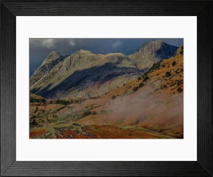 Framed Print : View towards the dramatic Langdale Pikes from Little Langdale Valley, Lake District National Park, UNESCO World Heritage Site, Cumbria, England, United Kingdom, Europe Framed Print : View towards the dramatic Langdale Pikes from Little Langdale Valley, Lake District National Park, UNESCO World Heritage Site, Cumbria, England, United Kingdom, Europe