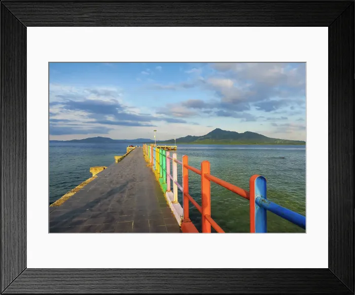 Framed Print : The colourful jetty at this popular coral fringed holiday island and scuba diving destination, Bunaken Island, Sulawesi, Indonesia, Southeast Asia, Asia Framed Print : The colourful jetty at this popular coral fringed holiday island and scuba diving destination, Bunaken Island, Sulawesi, Indonesia, Southeast Asia, Asia