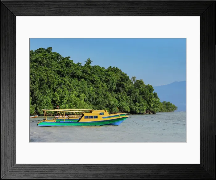 Framed Print : Ferry boats moored on the central bay of this coral fringed holiday and scuba dive destination, Bunaken Island, North Sulawesi, Indonesia, Southeast Asia, Asia Framed Print : Ferry boats moored on the central bay of this coral fringed holiday and scuba dive destination, Bunaken Island, North Sulawesi, Indonesia, Southeast Asia, Asia