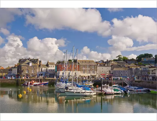 Small boats and yachts at high tide in Padstow harbour, Padstow, North Cornwall