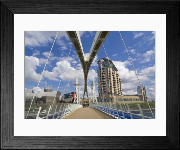 Framed Print : Modern architecture of new apartment buildings and the Lowry Centre fron the Millennium Bridge Framed Print : Modern architecture of new apartment buildings and the Lowry Centre fron the Millennium Bridge