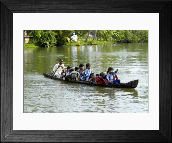 Framed Print : School children in a local boat, Alleppey, Kerala, India, Asia Framed Print : School children in a local boat, Alleppey, Kerala, India, Asia