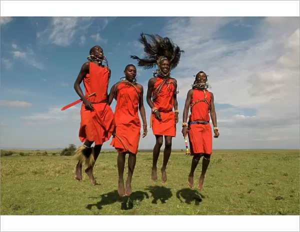 Masai performing warrior dance, Masai Mara, Kenya, East Africa, Africa