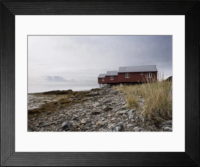 Framed Print : Three fishermens cabins (rorbuer), Lofoton Islands, Norway, Scandinavia, Europe Framed Print : Three fishermens cabins (rorbuer), Lofoton Islands, Norway, Scandinavia, Europe