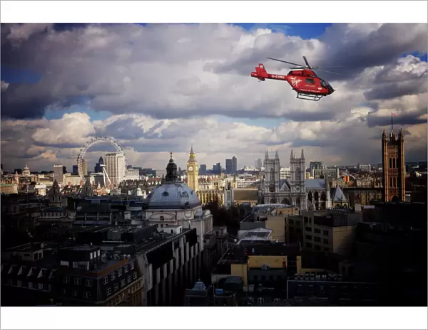 London air ambulance over Westminster, London, England, United Kingdom, Europe