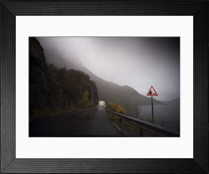 Framed Print : Lorry on wet road beside fjord, Norway, Scandinavia, Europe Framed Print : Lorry on wet road beside fjord, Norway, Scandinavia, Europe