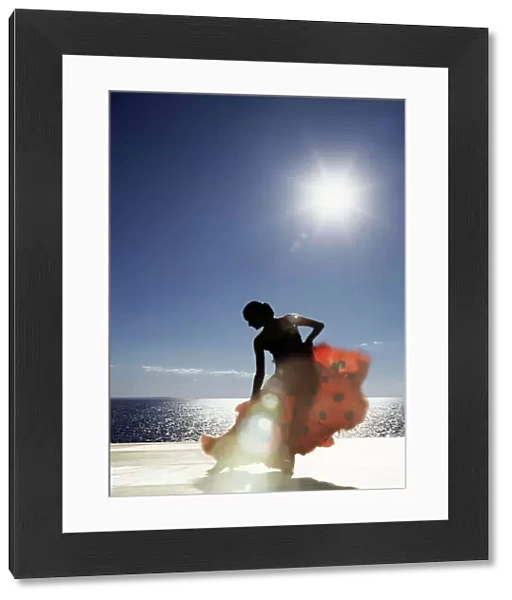 Flamenco dancing by sea in full sunlight, Ibiza, Spain, Europe