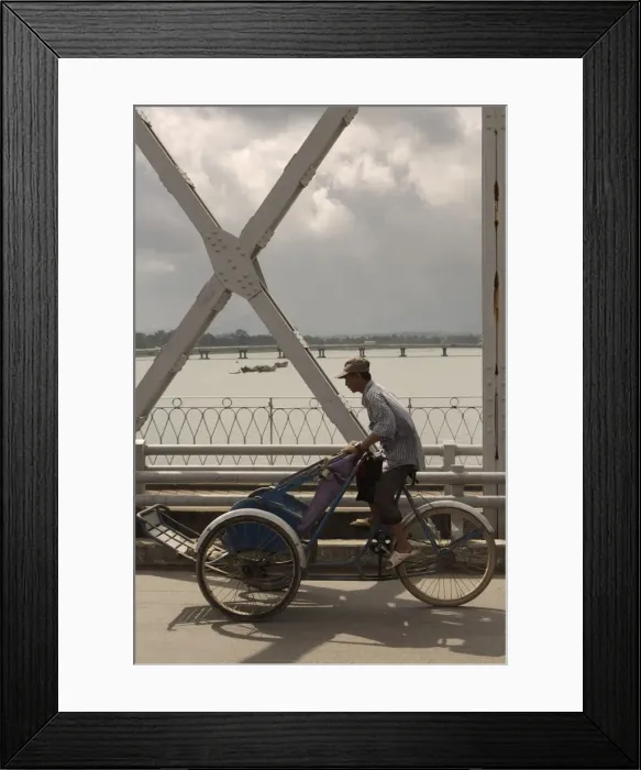 Framed Print : Man riding a Cyclo over bridge, Vietnam, Indochina, Southeast Asia, Asia Framed Print : Man riding a Cyclo over bridge, Vietnam, Indochina, Southeast Asia, Asia