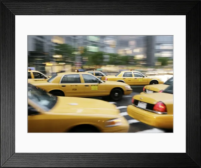Framed Print : Moving New York taxis, Manhattan, New York, United States of America, North America Framed Print : Moving New York taxis, Manhattan, New York, United States of America, North America