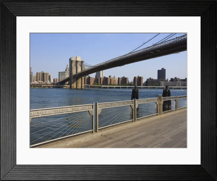 Framed Print : Brooklyn Bridge spanning the East River from Fulton Ferry Landing, Brooklyn Framed Print : Brooklyn Bridge spanning the East River from Fulton Ferry Landing, Brooklyn