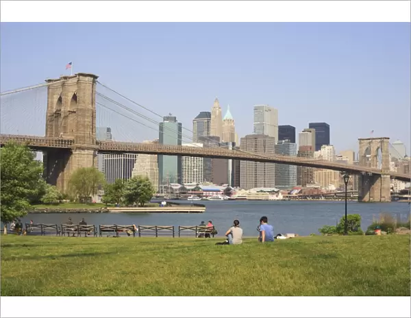 Manhattan and the Brooklyn Bridge from Empire-Fulton Ferry State Park, New York