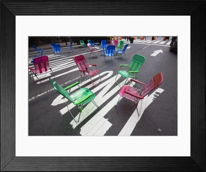 Framed Print : Garden chairs for pedestrians in Times Square, Midtown, Manhattan, New York City Framed Print : Garden chairs for pedestrians in Times Square, Midtown, Manhattan, New York City