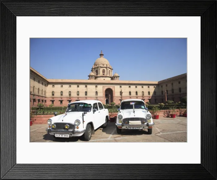 Framed Print : IN70038. Ambassador cars, Secretariat North Block Framed Print : IN70038. Ambassador cars, Secretariat North Block