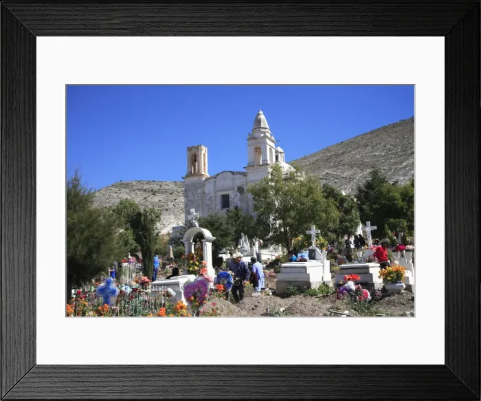 Framed Print : Families decorating graves for Day of the Dead, Templo de Guadalupe, Real de Catorce Framed Print : Families decorating graves for Day of the Dead, Templo de Guadalupe, Real de Catorce