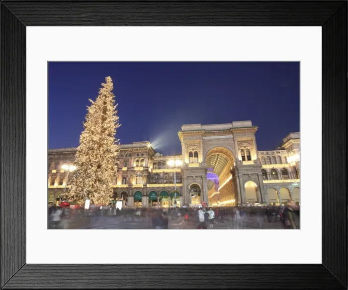 Framed Print : Christmas tree and Galleria Vittorio Emanuele entrance illuminated at dusk Framed Print : Christmas tree and Galleria Vittorio Emanuele entrance illuminated at dusk