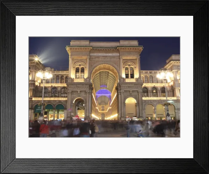 Framed Print : Galleria Vittorio Emanuele entrance illuminated at dusk, Milan, Lombardy, Italy, Europe Framed Print : Galleria Vittorio Emanuele entrance illuminated at dusk, Milan, Lombardy, Italy, Europe