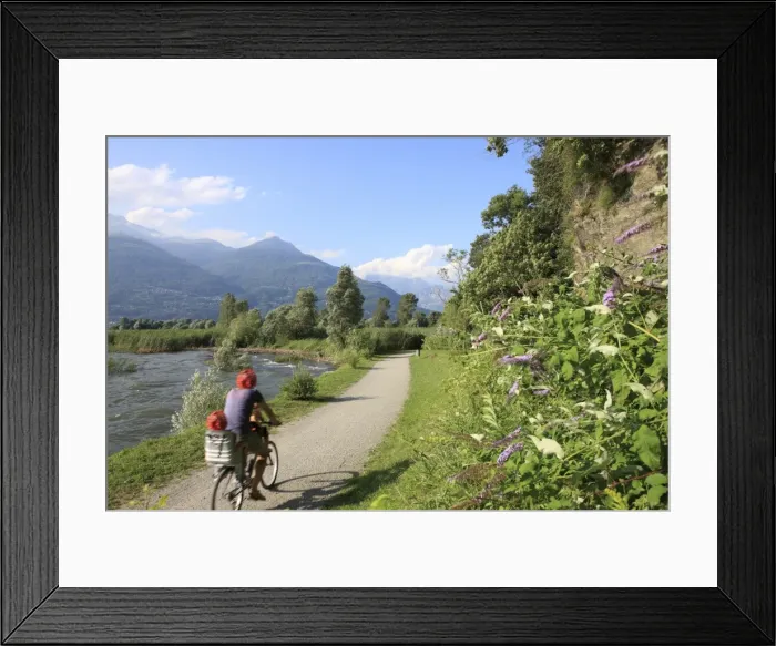Framed Print : Family riding bicycle in Colico, Lake Como, Italian Lakes, Lombardy, Italy, Europe Framed Print : Family riding bicycle in Colico, Lake Como, Italian Lakes, Lombardy, Italy, Europe