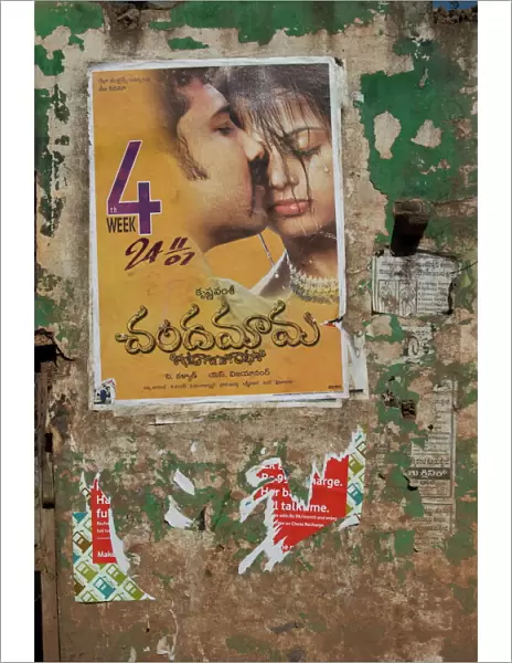 Bollywood movie poster on wall, Hospet, Karnataka, India, Asia