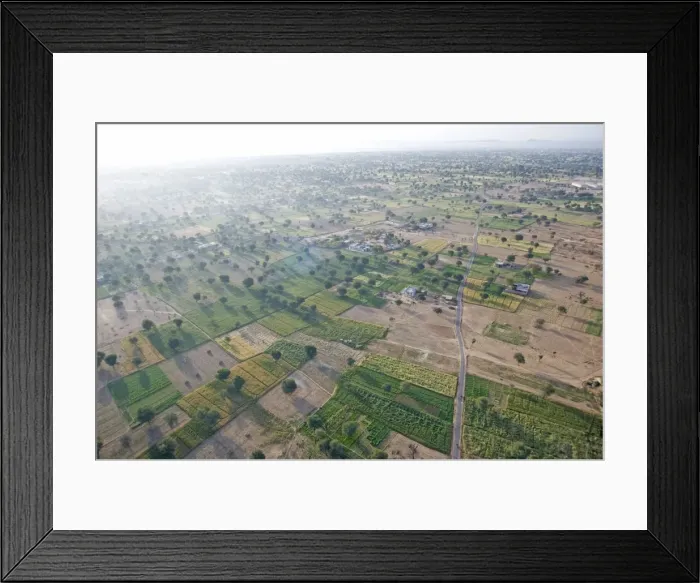 Framed Print : View of fields and trees from hot air balloon, early morning, Chomu district Framed Print : View of fields and trees from hot air balloon, early morning, Chomu district