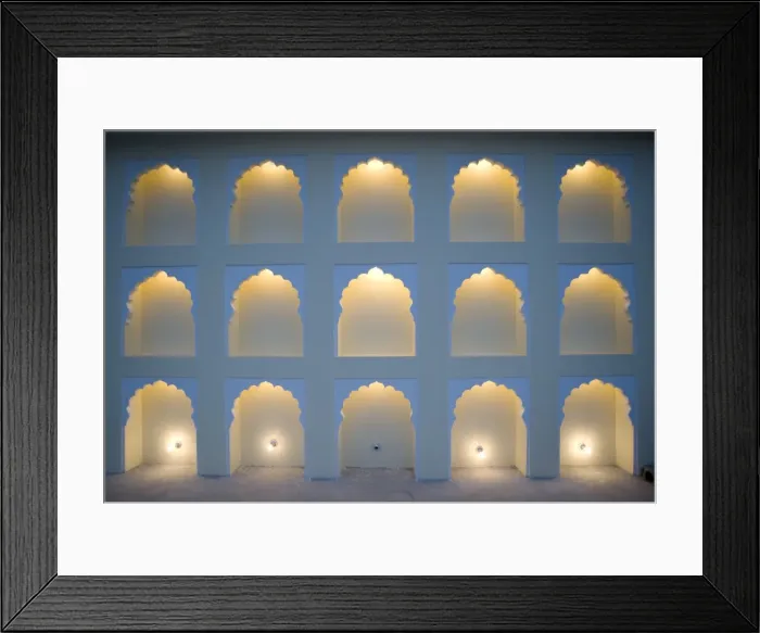 Framed Print : Wall with arches lit, one light bulb missing, Jaipur, Rajasthan, India, Asia Framed Print : Wall with arches lit, one light bulb missing, Jaipur, Rajasthan, India, Asia