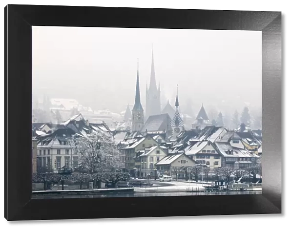 The town of Zug on a misty winters day, Switzerland, Europe