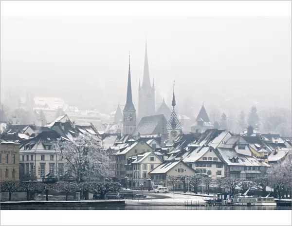 The town of Zug on a misty winters day, Switzerland, Europe