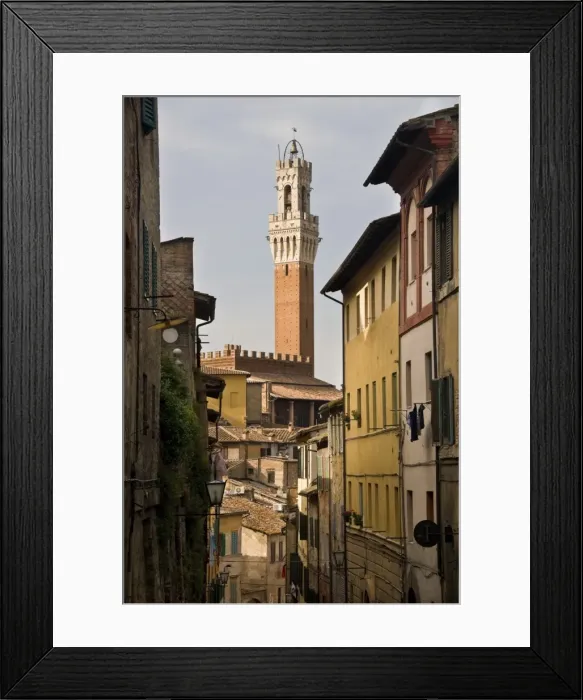 Framed Print : View of the Torre del Mangia and old streets in Siena, Tuscany, Italy, Europe Framed Print : View of the Torre del Mangia and old streets in Siena, Tuscany, Italy, Europe