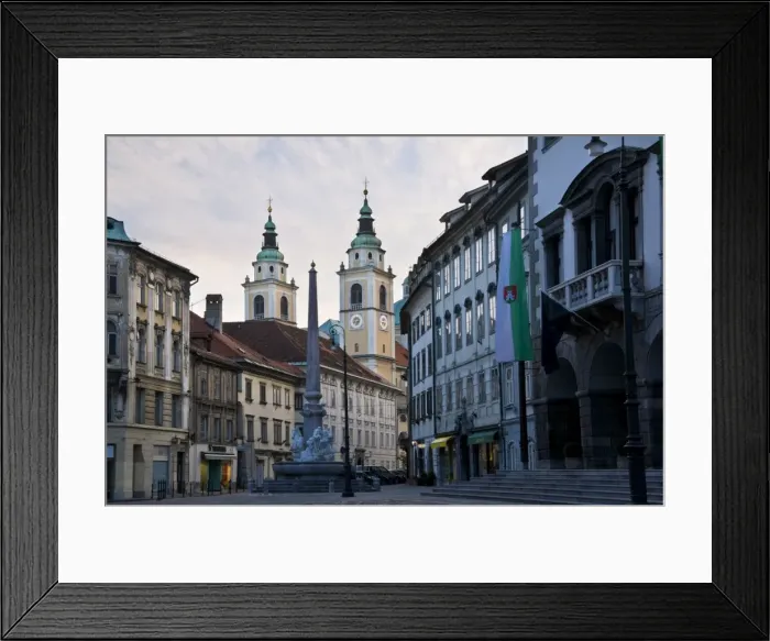 Framed Print : View towards the Cathedral of St. Nicholas along the streets of the old town of Ljubljana Framed Print : View towards the Cathedral of St. Nicholas along the streets of the old town of Ljubljana