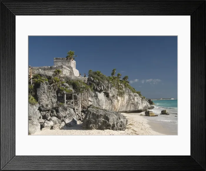Framed Print : View of Tulum Beach with El Castillo (the Castle) in the Mayan ruins of Tulum in the background Framed Print : View of Tulum Beach with El Castillo (the Castle) in the Mayan ruins of Tulum in the background