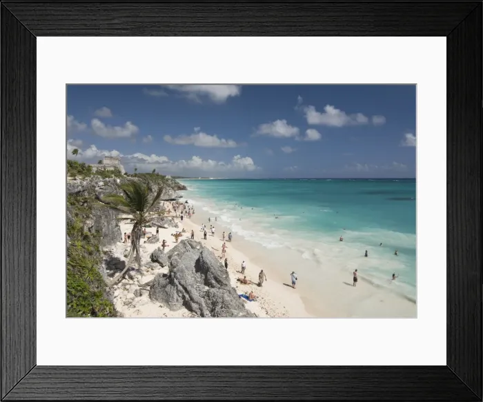 Framed Print : Tulum Beach, with El Castillo (the Castle) at the Mayan ruins of Tulum in the background Framed Print : Tulum Beach, with El Castillo (the Castle) at the Mayan ruins of Tulum in the background