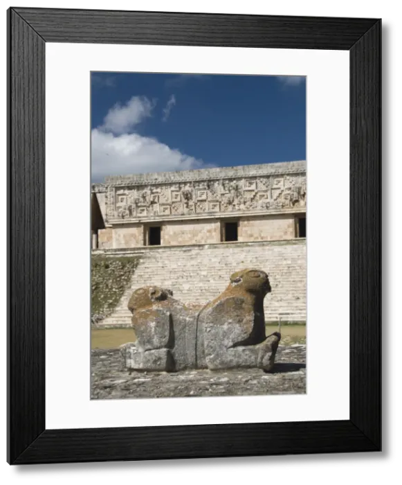 Framed Print : Mayan jaguar sculpture in front of the Palacio del Gobernador (Governors Palace) Framed Print : Mayan jaguar sculpture in front of the Palacio del Gobernador (Governors Palace)