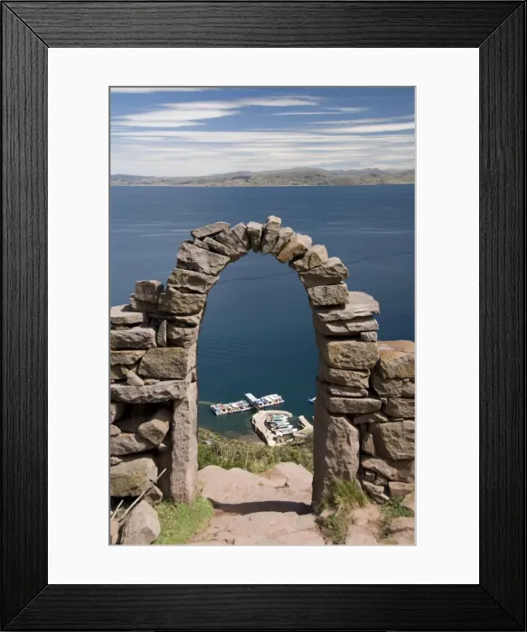 Framed Print : Old stone archway leading to the central village, Isla Taquille, Lake Titicaca Framed Print : Old stone archway leading to the central village, Isla Taquille, Lake Titicaca