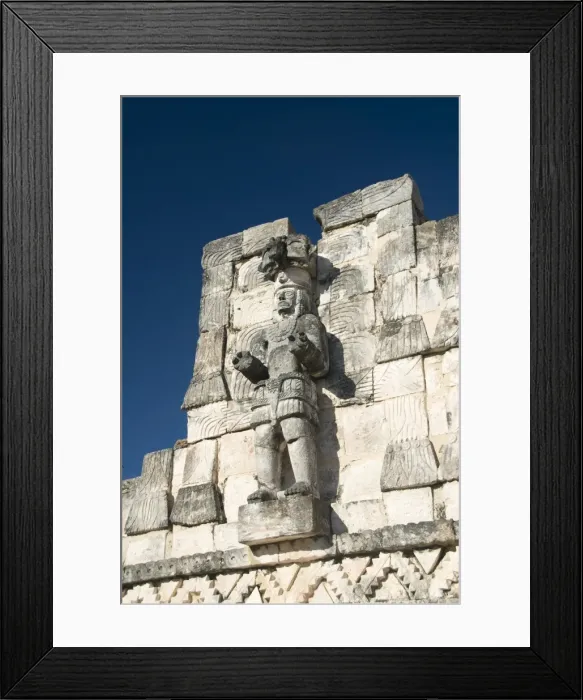 Framed Print : Stone carved Atlantes figures on the back of El Palacio de las Mascarones