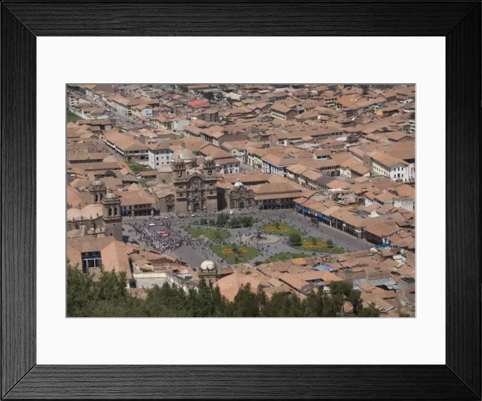 Framed Print : Overview of city with the Plaza de Armas in lower centre, Cuzco, Peru, South America Framed Print : Overview of city with the Plaza de Armas in lower centre, Cuzco, Peru, South America