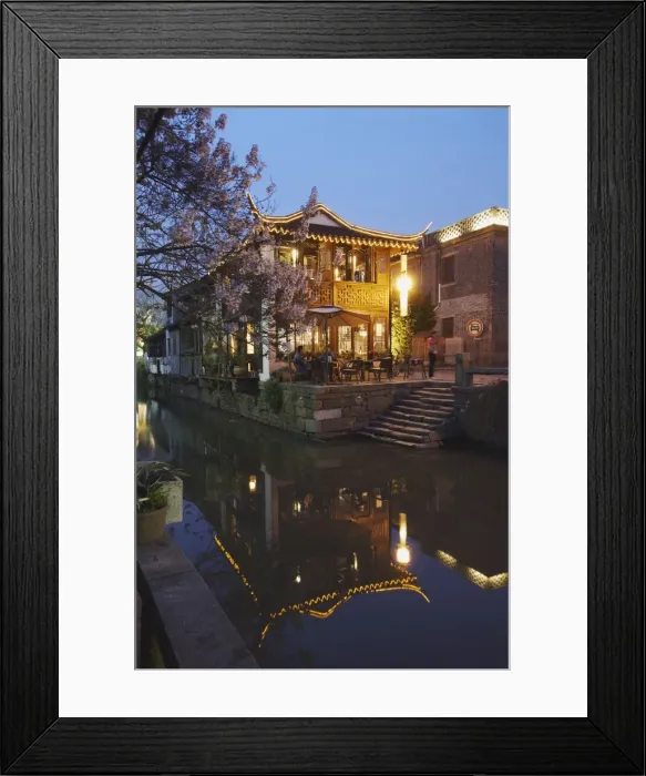 Framed Print : Teahouse at dusk along canal, Suzhou, Jiangsu, China, Asia Framed Print : Teahouse at dusk along canal, Suzhou, Jiangsu, China, Asia