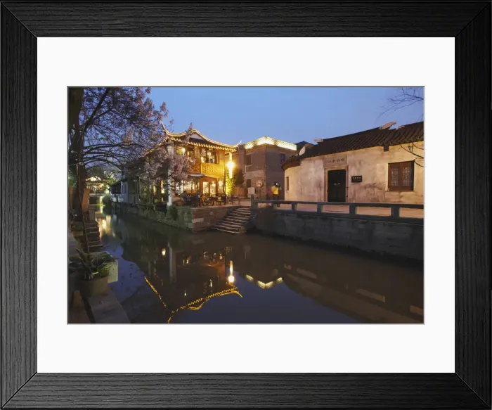 Framed Print : Teahouse at dusk along canal, Suzhou, Jiangsu, China, Asia Framed Print : Teahouse at dusk along canal, Suzhou, Jiangsu, China, Asia