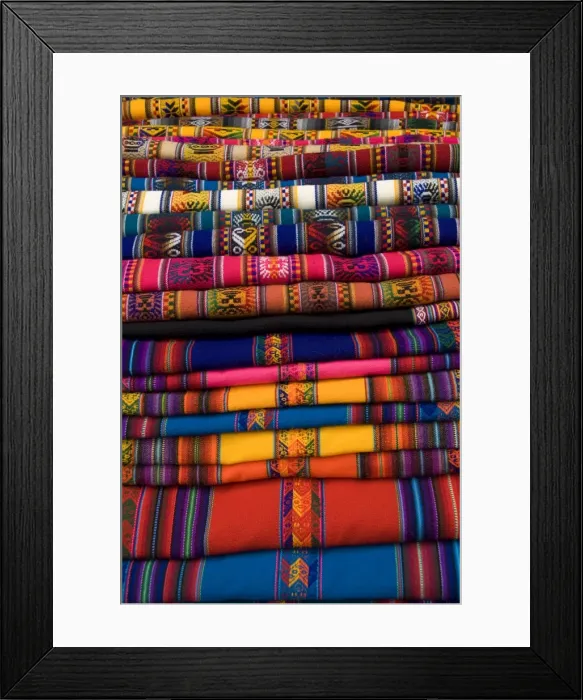 Framed Print : Textiles for sale in the market in the village of Pisac, The Sacred Valley