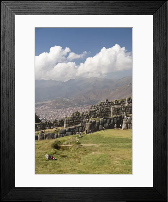 Framed Print : Inca fortification of Sacsayhuaman with Cuzco in background, near Cuzco