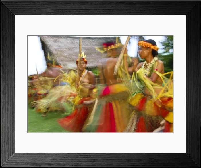 Framed Print : Yapese dancers performing the traditional bamboo stick dance, Yap, Micronesia, Pacific