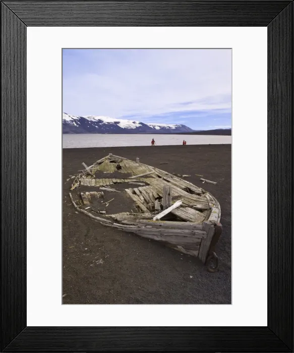 Framed Print : Old wooden whaling boat on beach at Whalers Bay, Deception Island Framed Print : Old wooden whaling boat on beach at Whalers Bay, Deception Island
