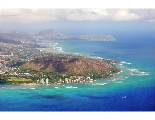 Aerial of Honolulu and Diamond Head, Oahu, Hawaii, United States of America
