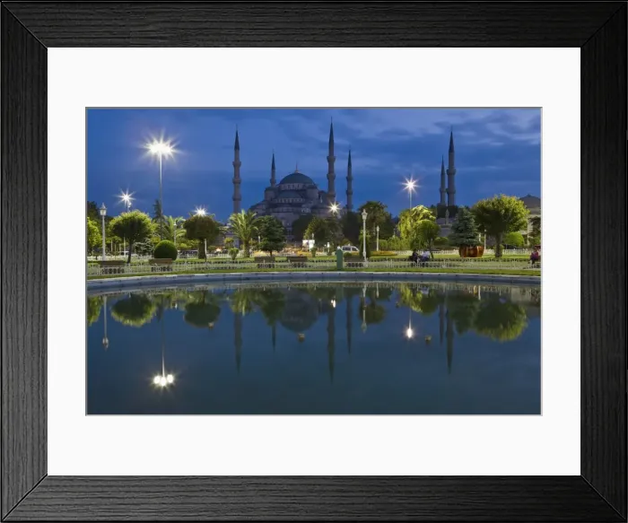 Framed Print : Blue Mosque in evening, reflected in pond, Sultanahmet Square, Istanbul, Turkey, Europe Framed Print : Blue Mosque in evening, reflected in pond, Sultanahmet Square, Istanbul, Turkey, Europe