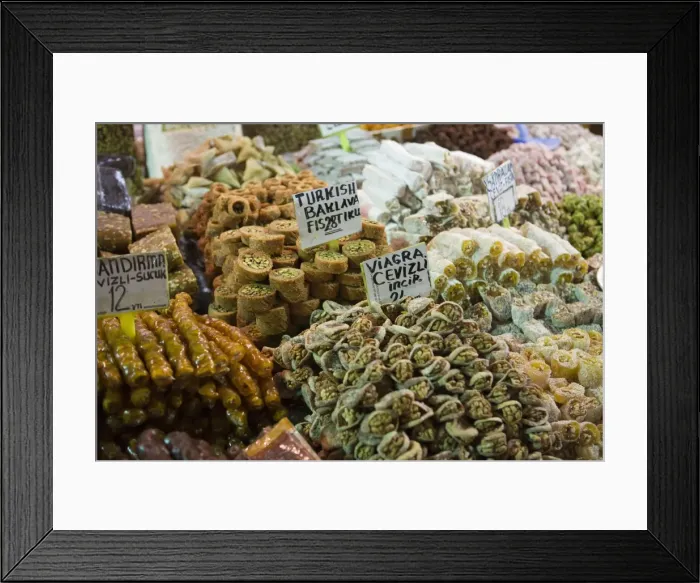 Framed Print : Traditional Turkish Baklava for sale, Spice Bazaar, Istanbul, Turkey, Europe Framed Print : Traditional Turkish Baklava for sale, Spice Bazaar, Istanbul, Turkey, Europe