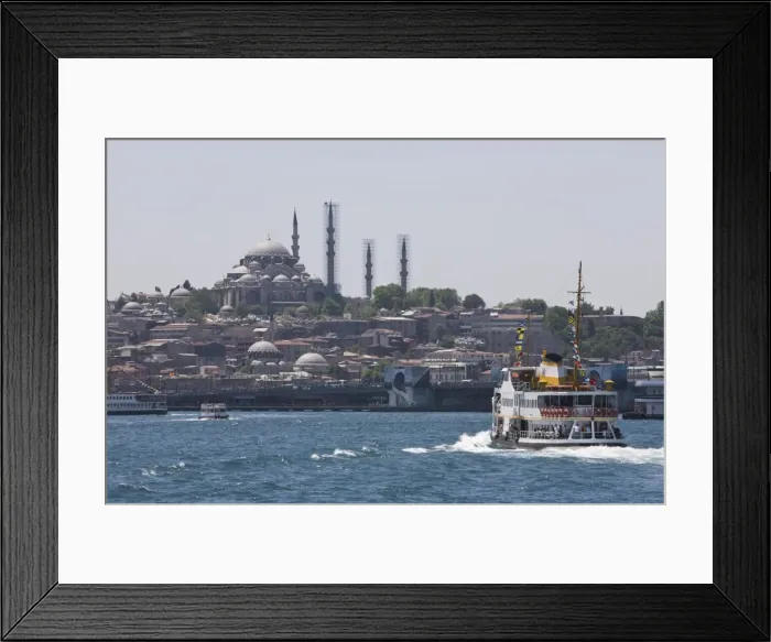 Framed Print : Ferry boat on Bosphorus with the Suleymaniye Mosque in the distance, Istanbul Framed Print : Ferry boat on Bosphorus with the Suleymaniye Mosque in the distance, Istanbul