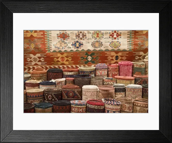 Framed Print : Traditional Turkish rugs for sale, Grand Bazaar (Great Bazaar), Istanbul, Turkey, Europe
