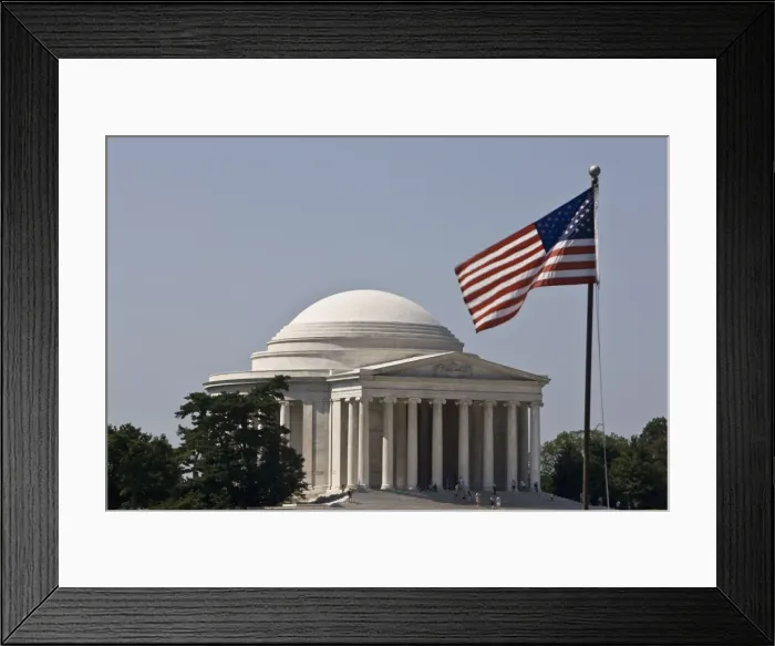 Framed Print : Stars and Stripes flag in front of the Jefferson Memorial, Washington D Framed Print : Stars and Stripes flag in front of the Jefferson Memorial, Washington D