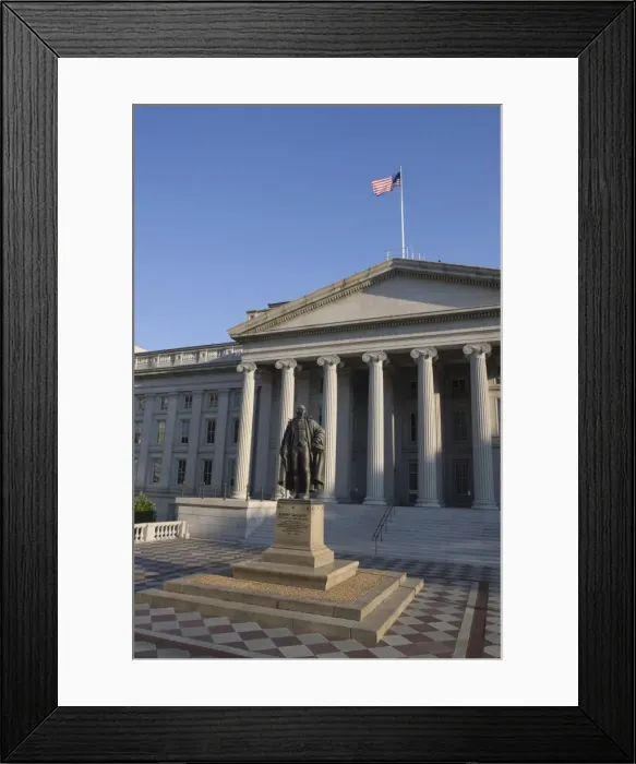 Framed Print : The U. S. Treasury Building with flag flying, Washington D. C. United States of America Framed Print : The U. S. Treasury Building with flag flying, Washington D. C. United States of America