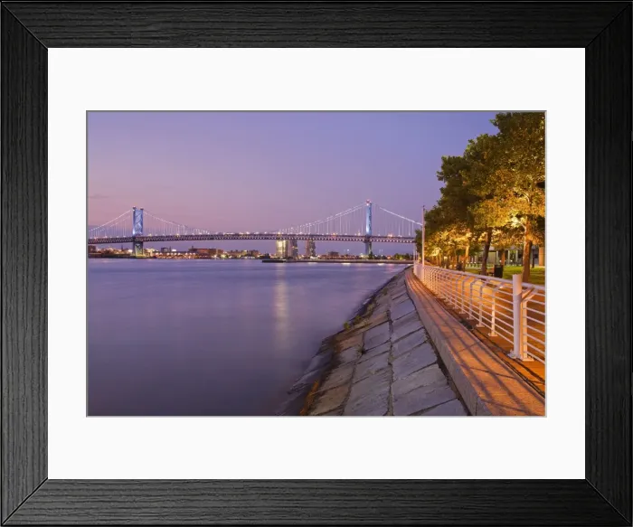 Framed Print : Camden Waterfront and Ben Franklin Bridge, City of Camden, New Jersey, United States of America