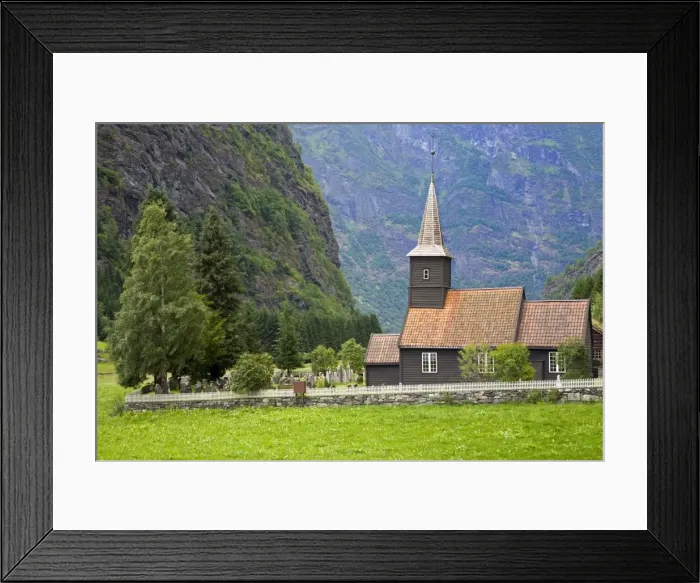 Framed Print : Flam church dating from 1670 in Flamsdalen Valley, Flam, Sognefjorden, Western Fjords Framed Print : Flam church dating from 1670 in Flamsdalen Valley, Flam, Sognefjorden, Western Fjords